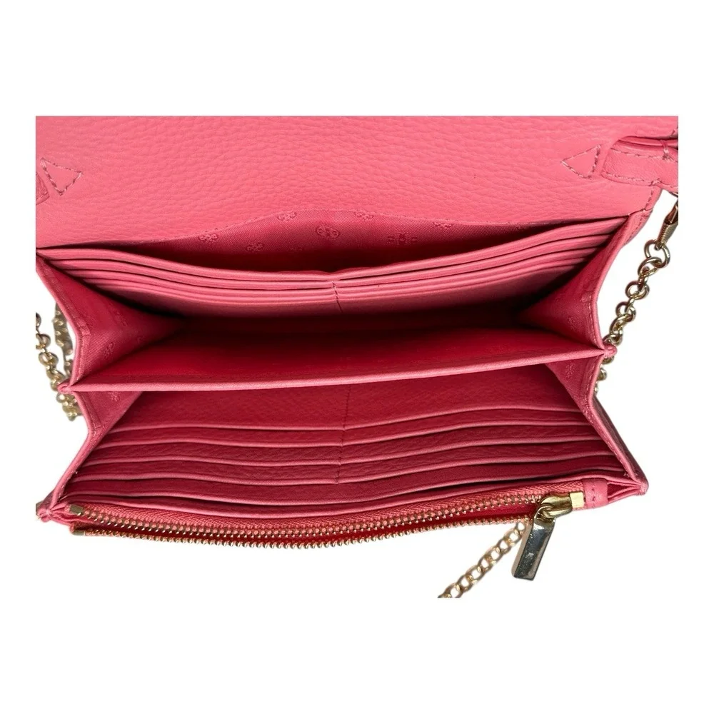 Without Tory Burch Robinson Dark  Pink Leather Chain Wallet Gold Hardware